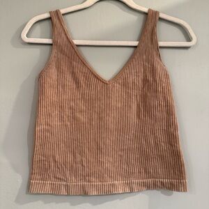 Aura V-Neck Ribbed Tan Tank Top